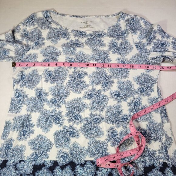 Talbots Women Blue Paisley Print Casual Cotton Blend 3/4 Sleeve Top Size M - Picture 5 of 8